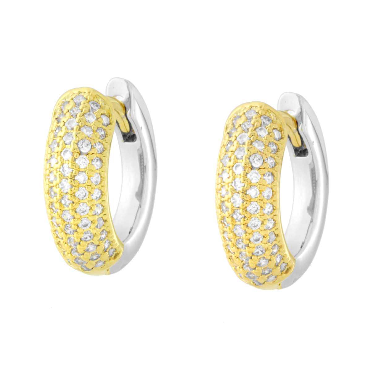 Orecchini Cerchio Creola mm 15 con Cubic Zirconia Bianchi in RAME Galvanica Rodio e Oro