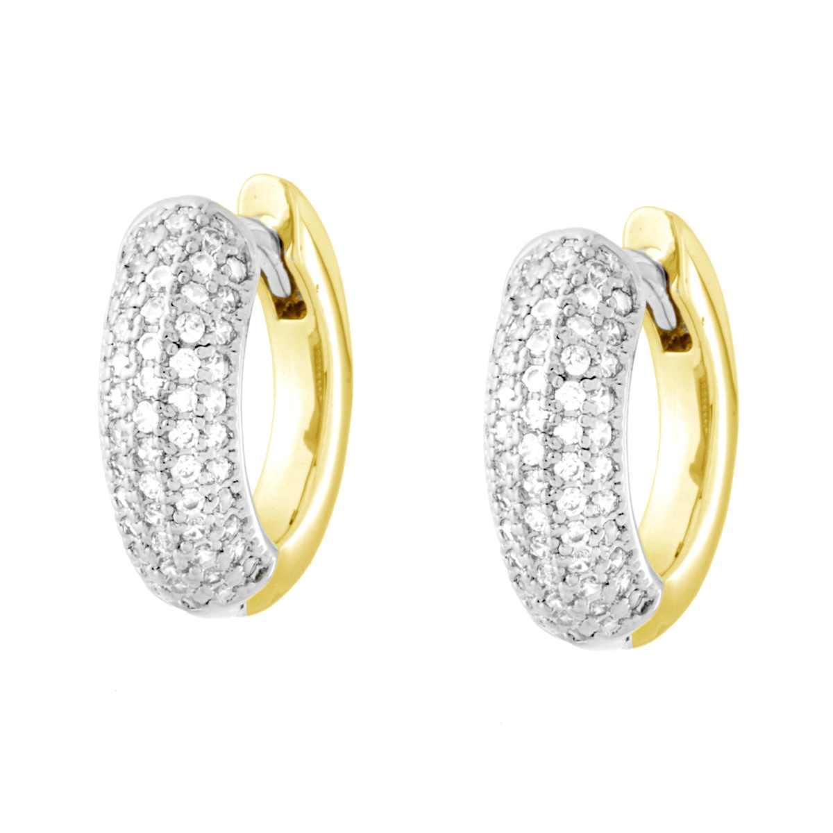 Orecchini Cerchio Creola mm 15 con Cubic Zirconia Bianchi in RAME Galvanica Rodio e Oro