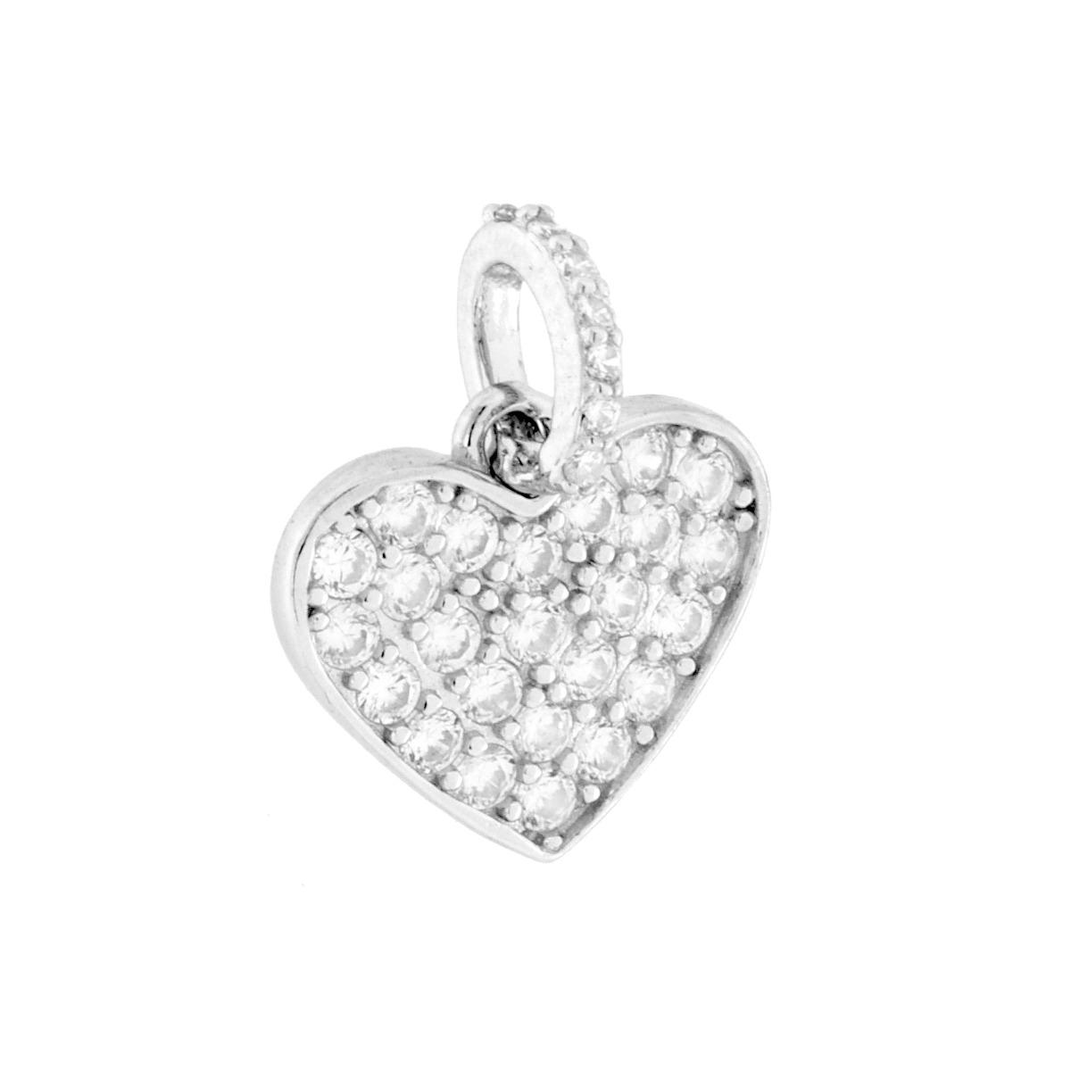 Ciondolo Cuore con Cubic Zirconia Bianchi in ARGENTO 925 Galvanica Rodio