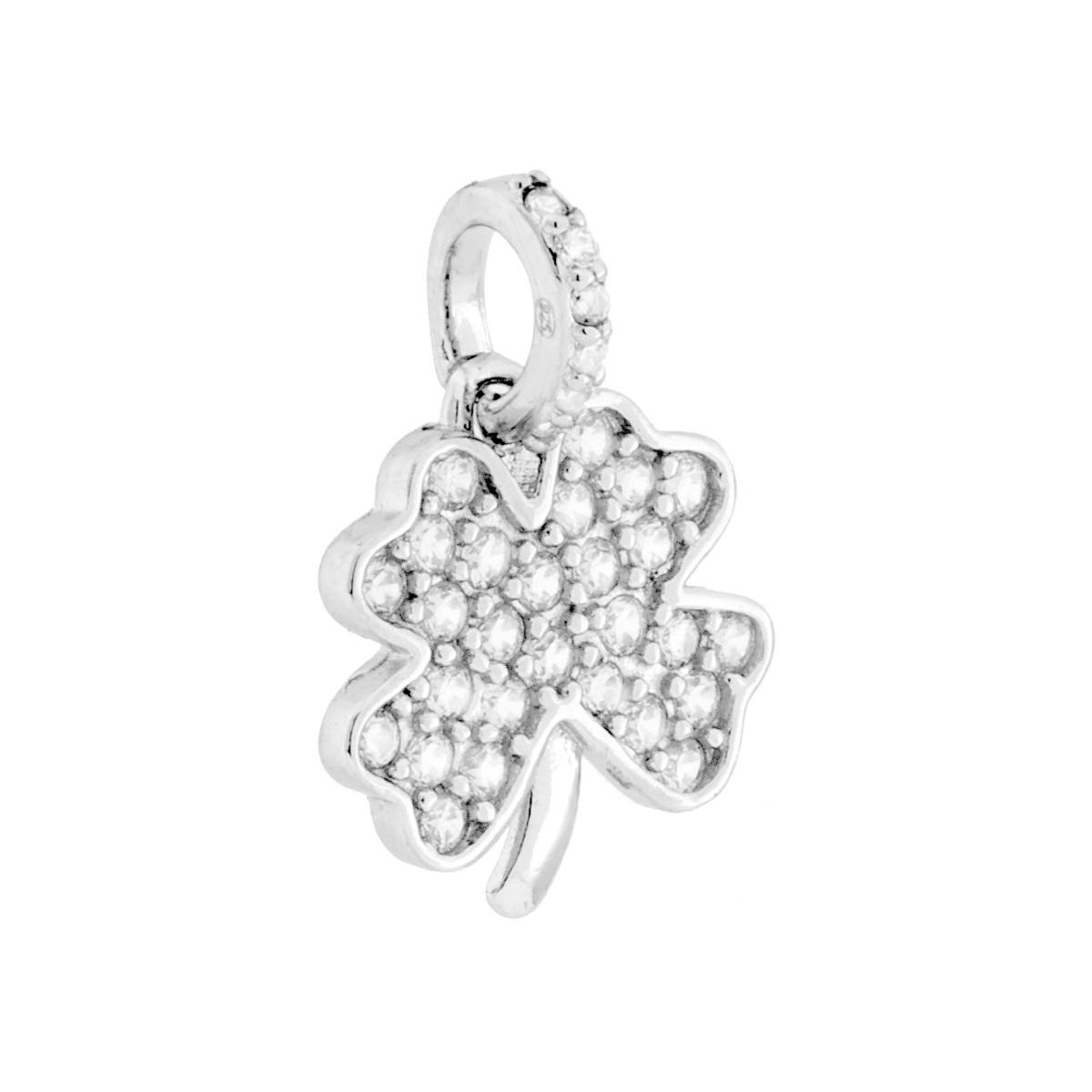 Ciondolo Quadrifoglio con Cubic Zirconia Bianchi in ARGENTO 925 Galvanica Rodio