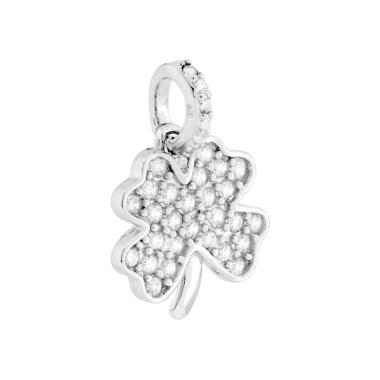 Ciondolo Quadrifoglio con Cubic Zirconia Bianchi in ARGENTO 925 Galvanica Rodio