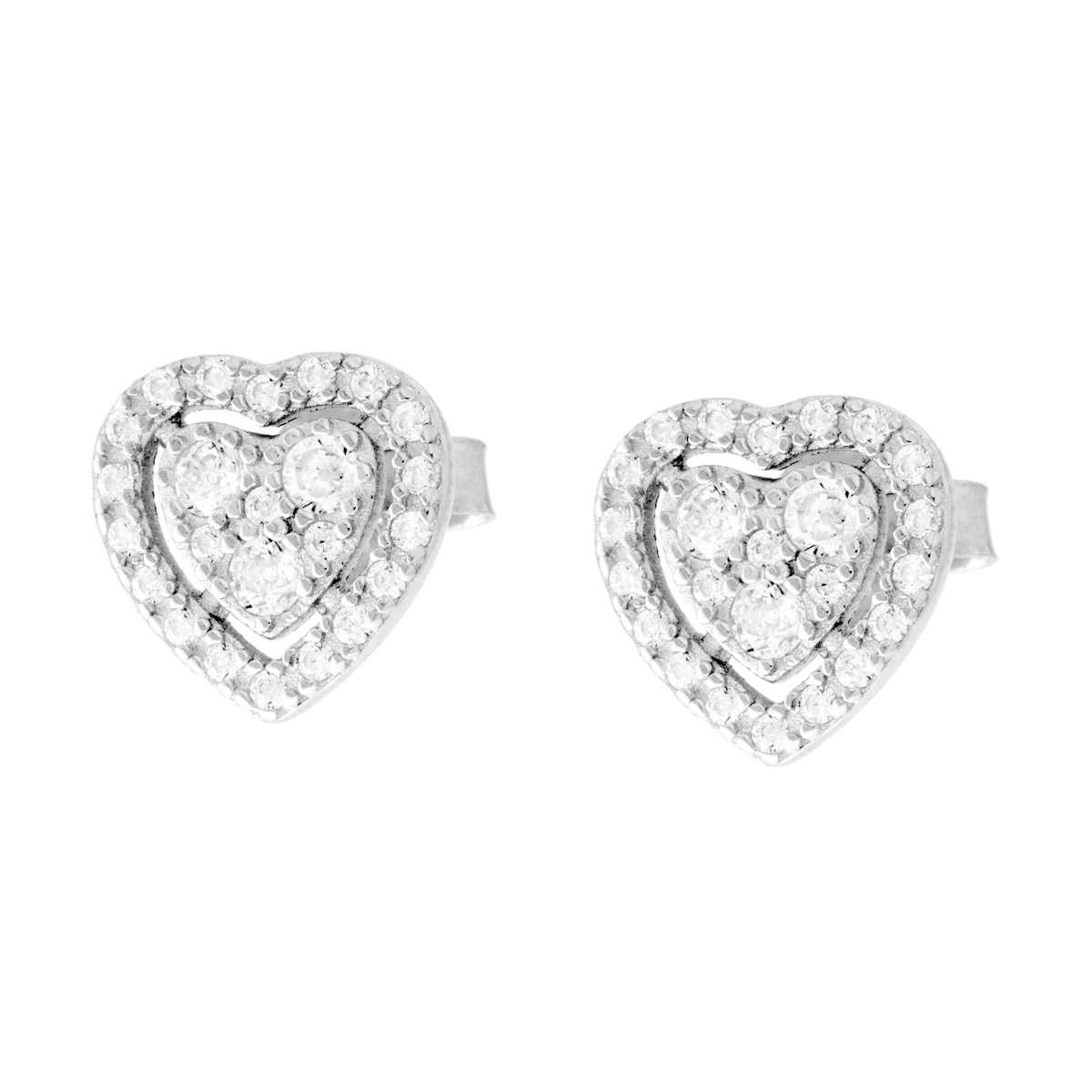 Orecchini Cuore con Cubic Zirconia Bianchi in ARGENTO 925 Galvanica Rodio