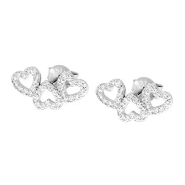 Orecchini Tre Cuori con Cubic Zirconia Bianchi in ARGENTO 925 Galvanica Rodio