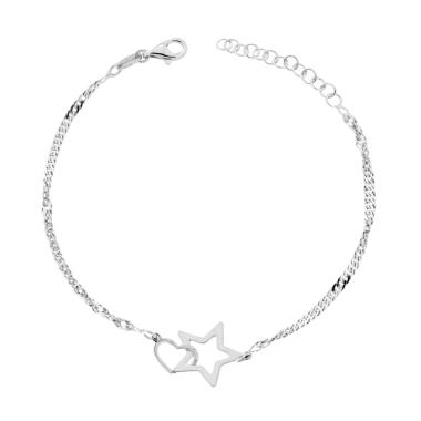 Bracciale Catena Singapore Diamantata con Stella e Cuore in ARGENTO 925 Galvanica Rodio