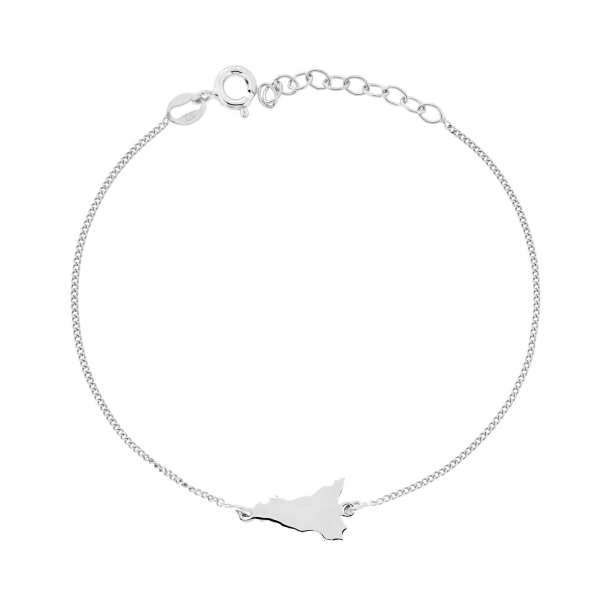 Bracciale Catena Grumetta Diamantata con Sicilia in ARGENTO 925 Galvanica Rodio