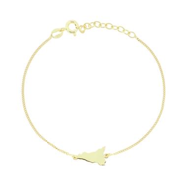 Bracciale Catena Grumetta Diamantata con Sicilia in ARGENTO 925 Galvanica Oro