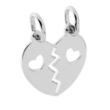 Ciondolo Cuore Spezzato mm 24 che si spezza con Cuoricini in ARGENTO 925 Galvanica Rodio