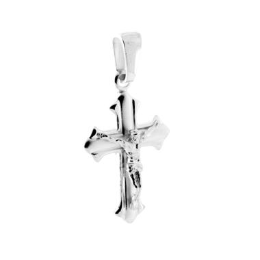 Ciondolo Croce Latina con Cristo in ARGENTO 925 Galvanica Rodio