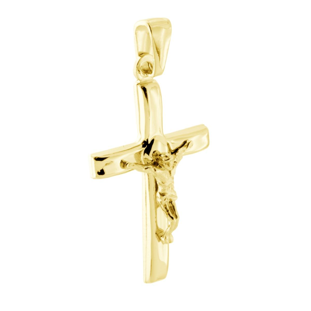 Ciondolo Croce Latina con Cristo in ARGENTO 925 Galvanica Oro