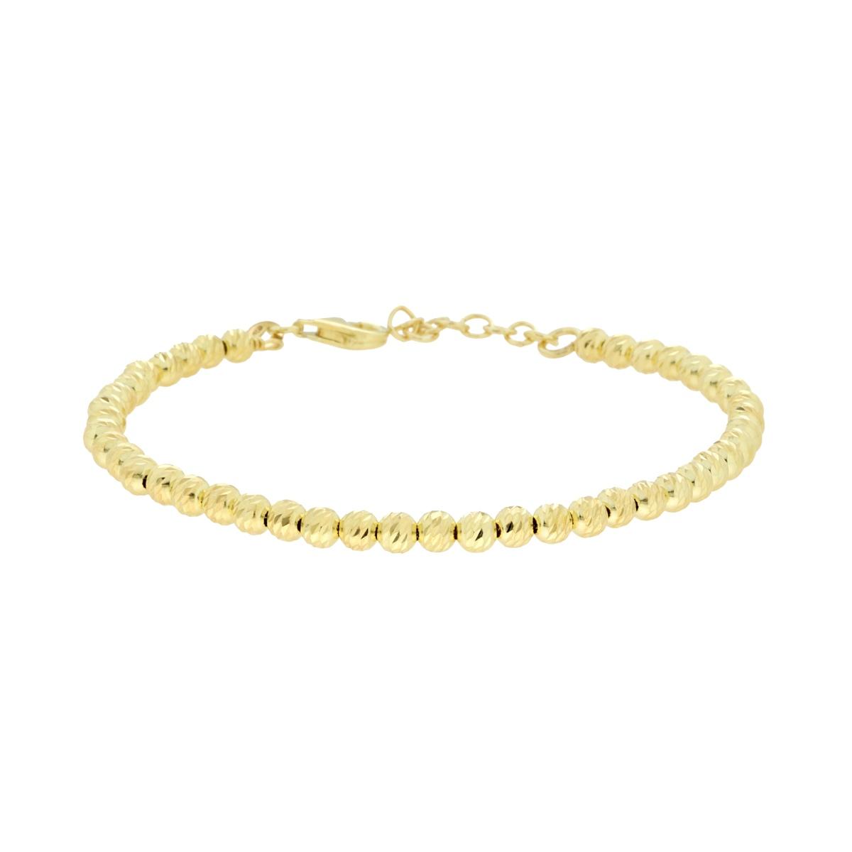 Bracciale Catena con Palline Diamantate slash mm 4 in ARGENTO 925 Galvanica Oro