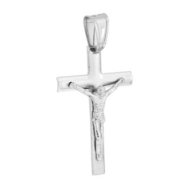 Ciondolo Croce Latina con Gesu Cristo in ARGENTO 925 Galvanica Rodio