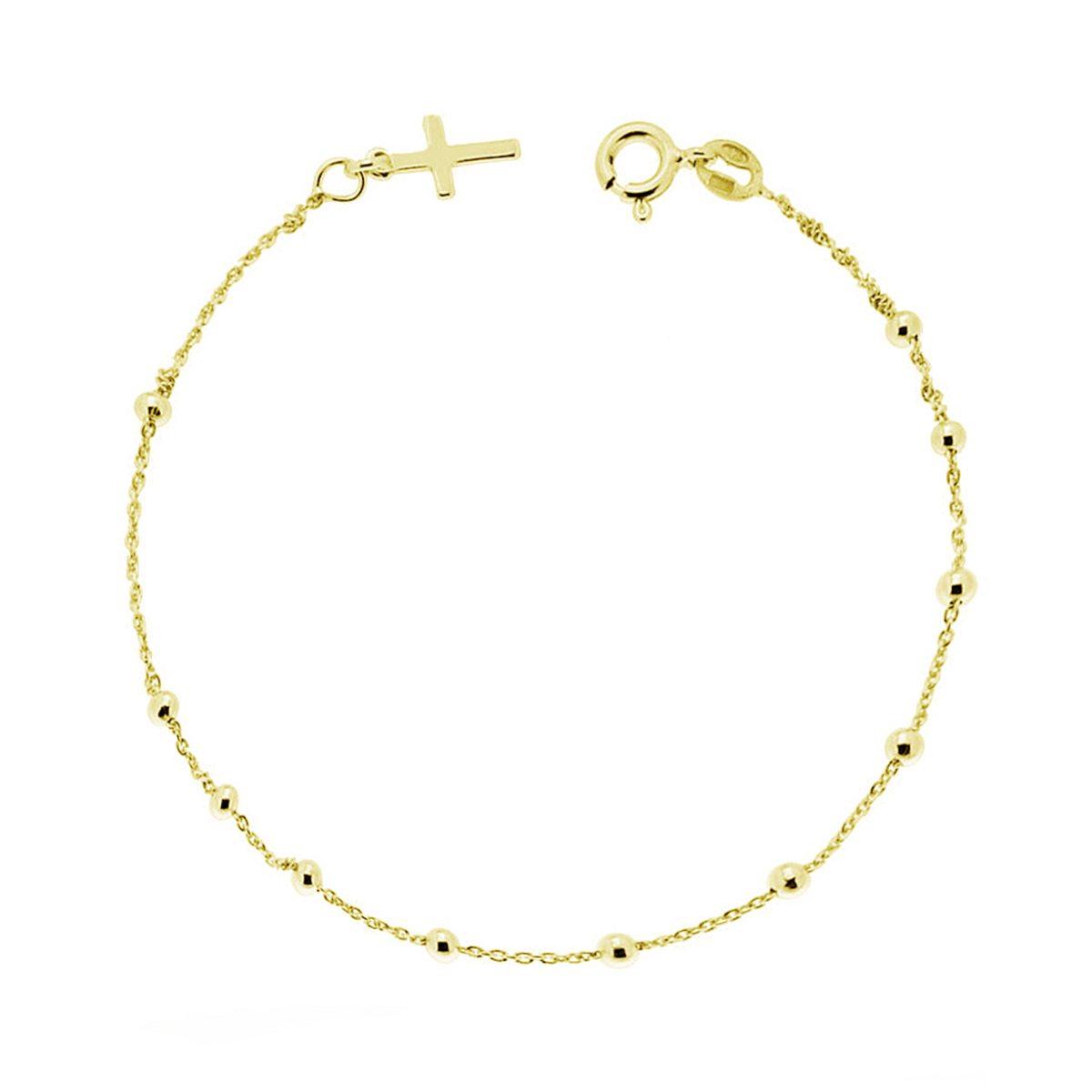 Bracciale Rosario cm 19 con Grani Lisci mm 2.5 e Croce pendente in ARGENTO 925 Galvanica Oro