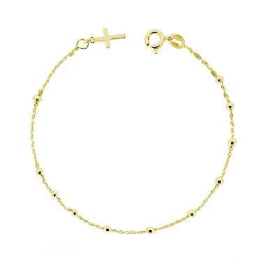 Bracciale Rosario cm 19 con Grani Lisci mm 2.5 e Croce pendente in ARGENTO 925 Galvanica Oro