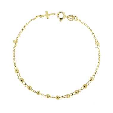Bracciale Rosario cm 19 con Grani Lisci mm 3 e Croce pendente in ARGENTO 925 Galvanica Oro