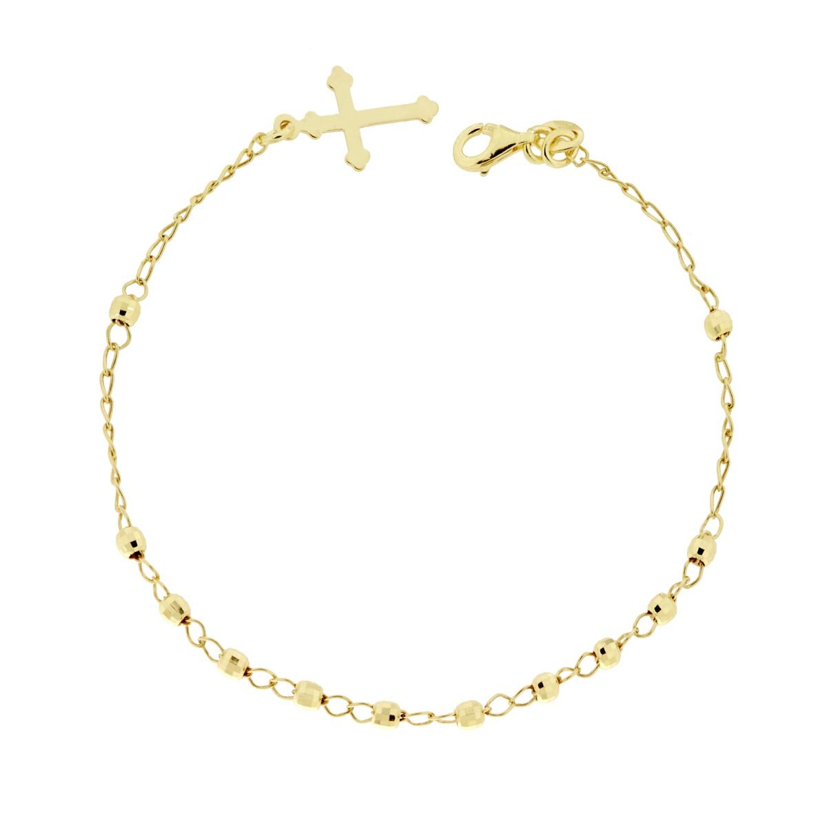 Bracciale Rosario cm 19 con Grani Diamantati mm 3 e Croce pendente in ARGENTO 925 Galvanica Oro