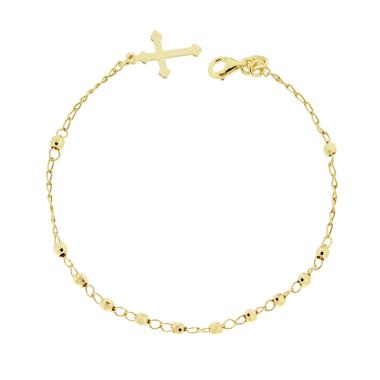 Bracciale Rosario cm 19 con Grani Diamantati mm 3 e Croce pendente in ARGENTO 925 Galvanica Oro
