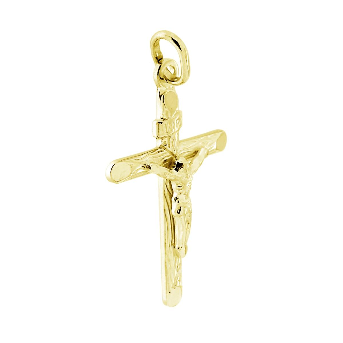 Ciondolo Croce Latina con Cristo in ARGENTO 925 Galvanica Oro