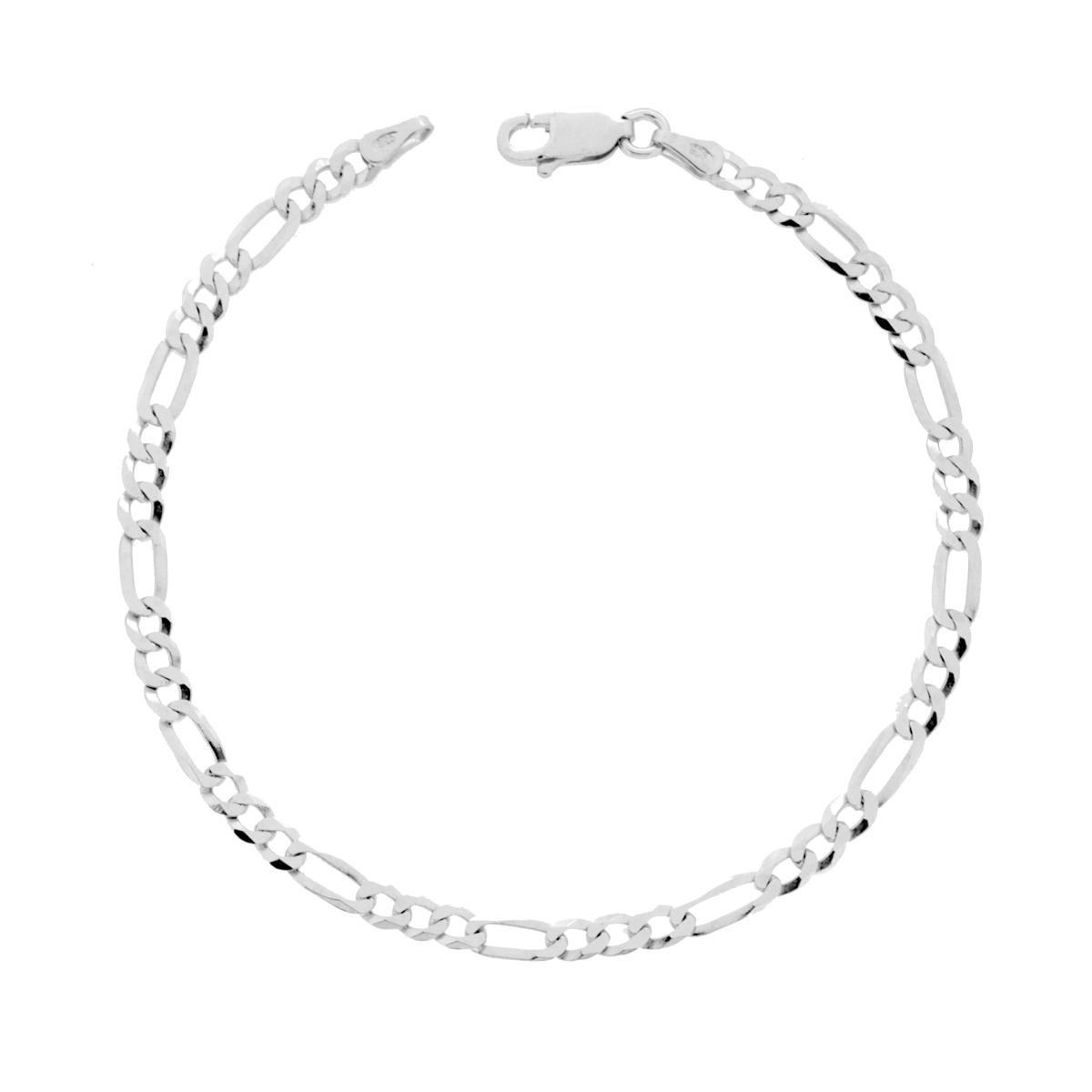 Bracciale Catena Figaro Alternata Extraflat 080 3+1 sezione mm 3.4 lunghezza cm 19 in ARGENTO 925 Galvanica Rodio