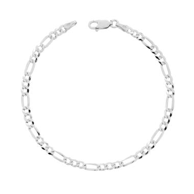 Bracciale Catena Figaro Alternata Extraflat 080 3+1 sezione mm 3.4 lunghezza cm 19 in ARGENTO 925 Galvanica Rodio