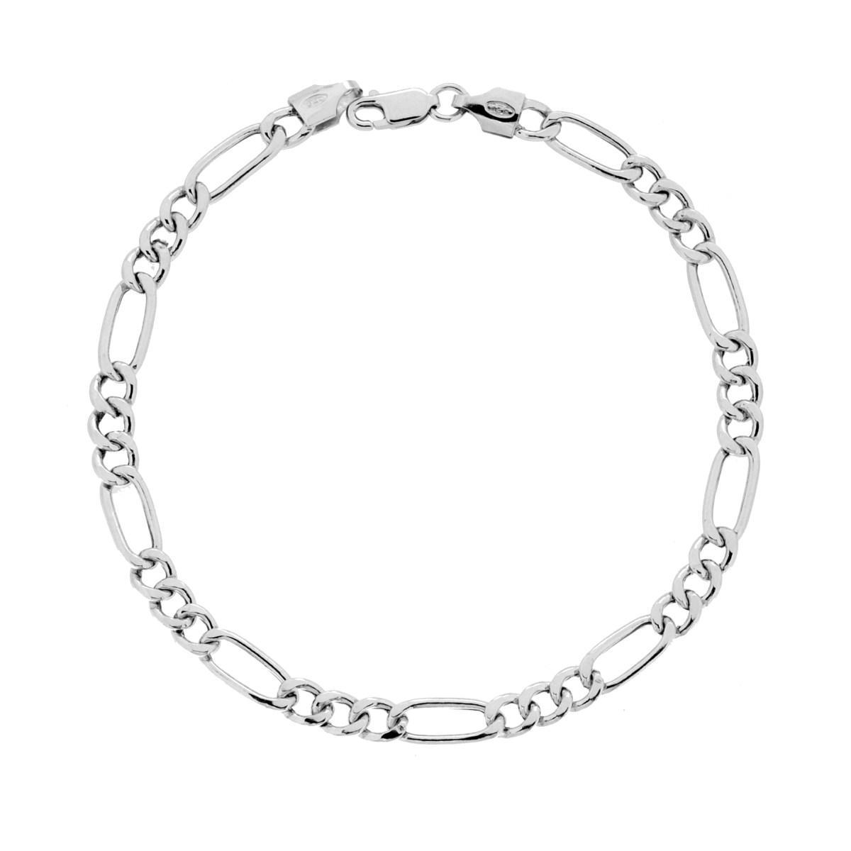 Bracciale Catena Figaro Alternata 120 3+1 Vuoto sezione mm 5 lunghezza cm 21 in ARGENTO 925 Galvanica Rodio
