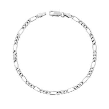 Bracciale Catena Figaro Alternata 080 3+1 Vuoto sezione mm 3 lunghezza cm 19 in ARGENTO 925 Galvanica Rodio