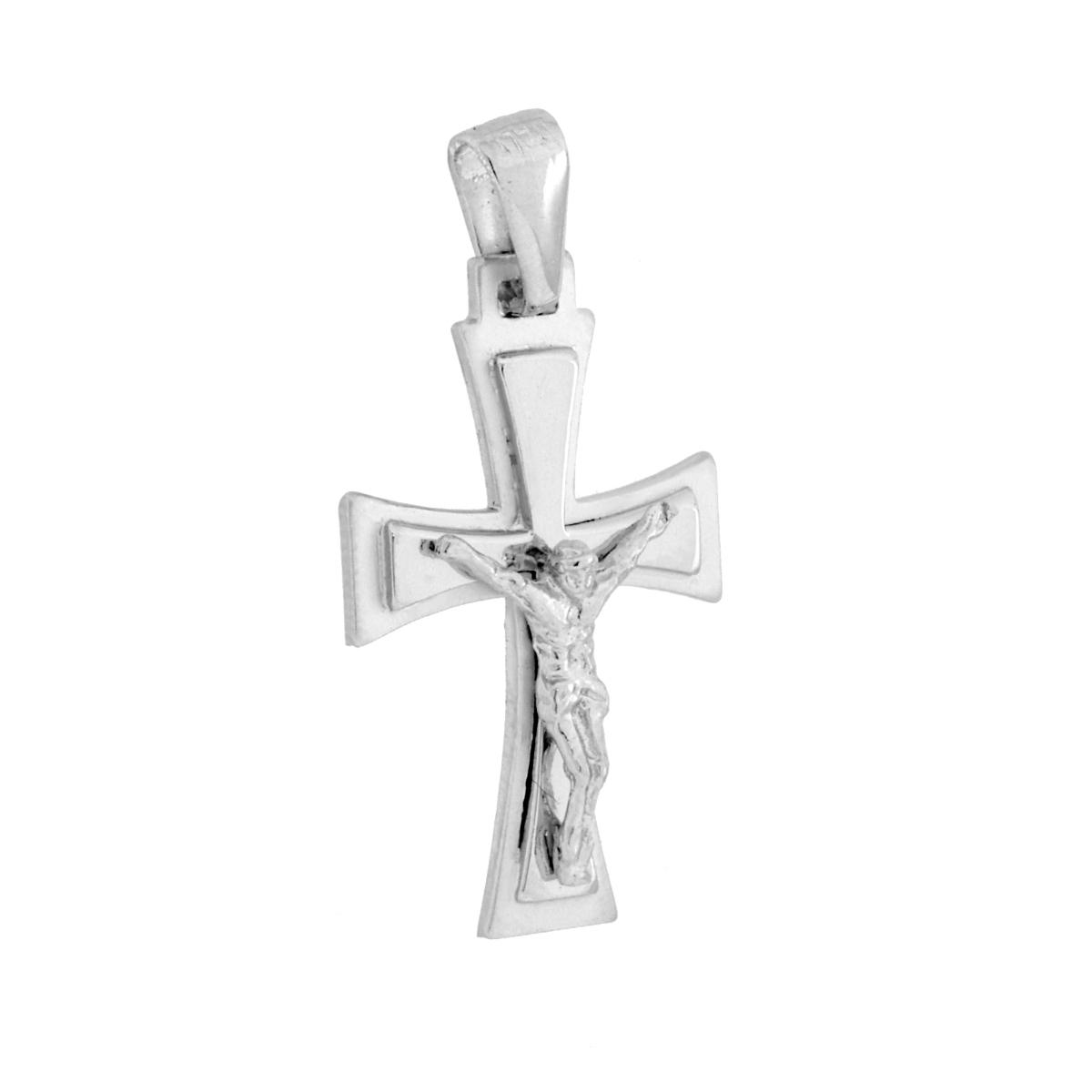 Ciondolo Croce Latina con Gesu Cristo in ARGENTO 925 Galvanica Rodio