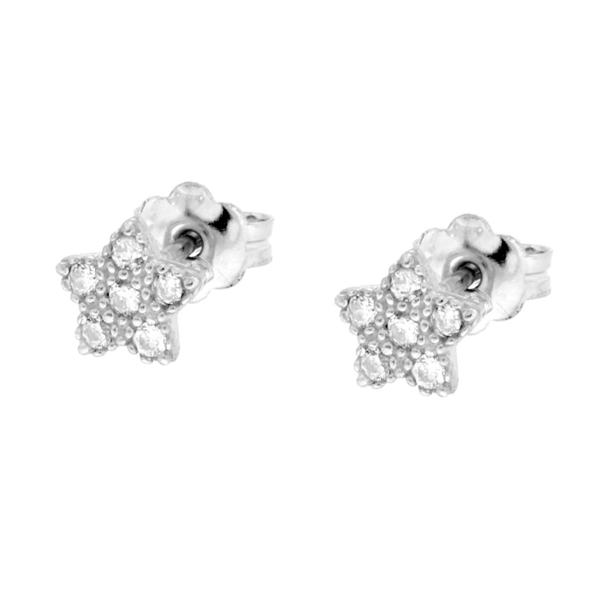 Orecchini Stella con Cubic Zirconia Bianchi in ARGENTO 925 Galvanica Rodio