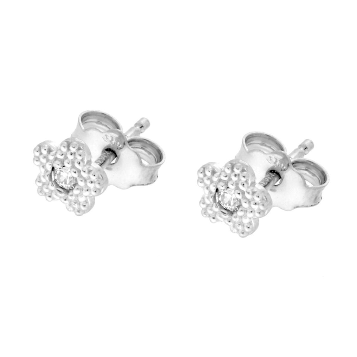 Orecchini Fiore Pallinato con Cubic Zirconia Bianco in ARGENTO 925 Galvanica Rodio