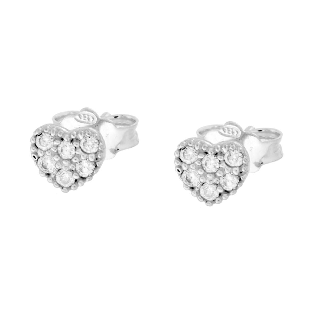 Orecchini Cuore con Cubic Zirconia Bianchi in ARGENTO 925 Galvanica Rodio