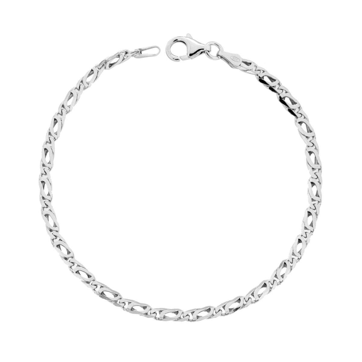 Bracciale Catena Occhio di Pernice Diamantata 080 sezione mm 3.1 lunghezza cm 19 in ARGENTO 925 Galvanica Rodio