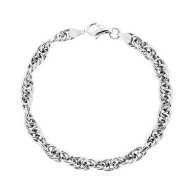 Bracciale Catena Falsa Corda 120 Vuota sezione mm 6.4 lunghezza cm 20 in ARGENTO 925 Galvanica Rodio