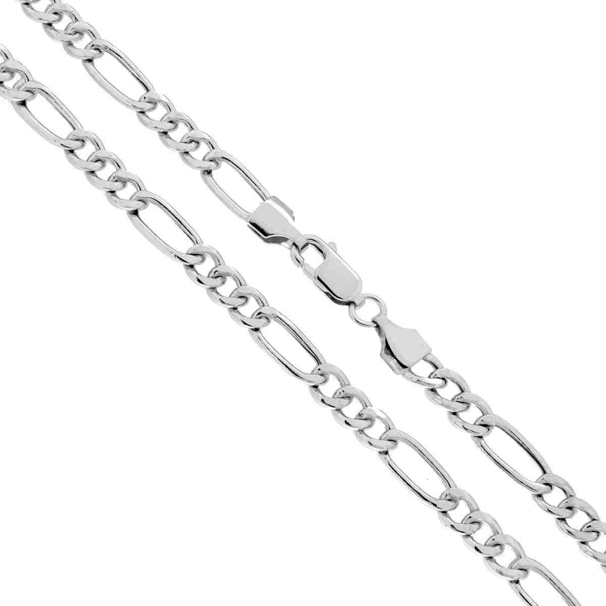 Catena Figaro Alternata 120 3+1 Vuoto sezione mm 5 lunghezza cm 50 in ARGENTO 925 Galvanica Rodio
