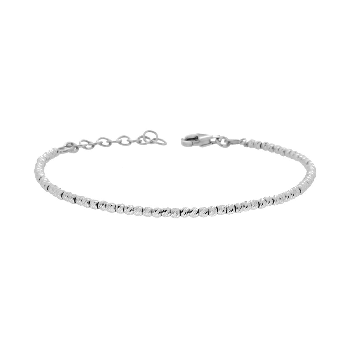 Bracciale Catena con Palline Diamantate slash mm 2.5 in ARGENTO 925 Galvanica Rodio