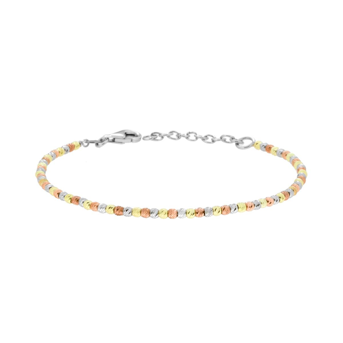 Bracciale Catena con Palline Diamantate slash mm 2.5 in ARGENTO 925 Galvanica Rodio Oro e Rosa