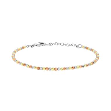 Bracciale Catena con Palline Diamantate slash mm 2.5 in ARGENTO 925 Galvanica Rodio Oro e Rosa