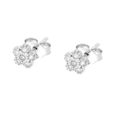 Orecchini Fiore con Cubic Zirconia Bianchi in ARGENTO 925 Galvanica Rodio