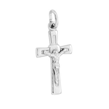 Ciondolo Croce Latina con Gesu Cristo in ARGENTO 925 Galvanica Rodio