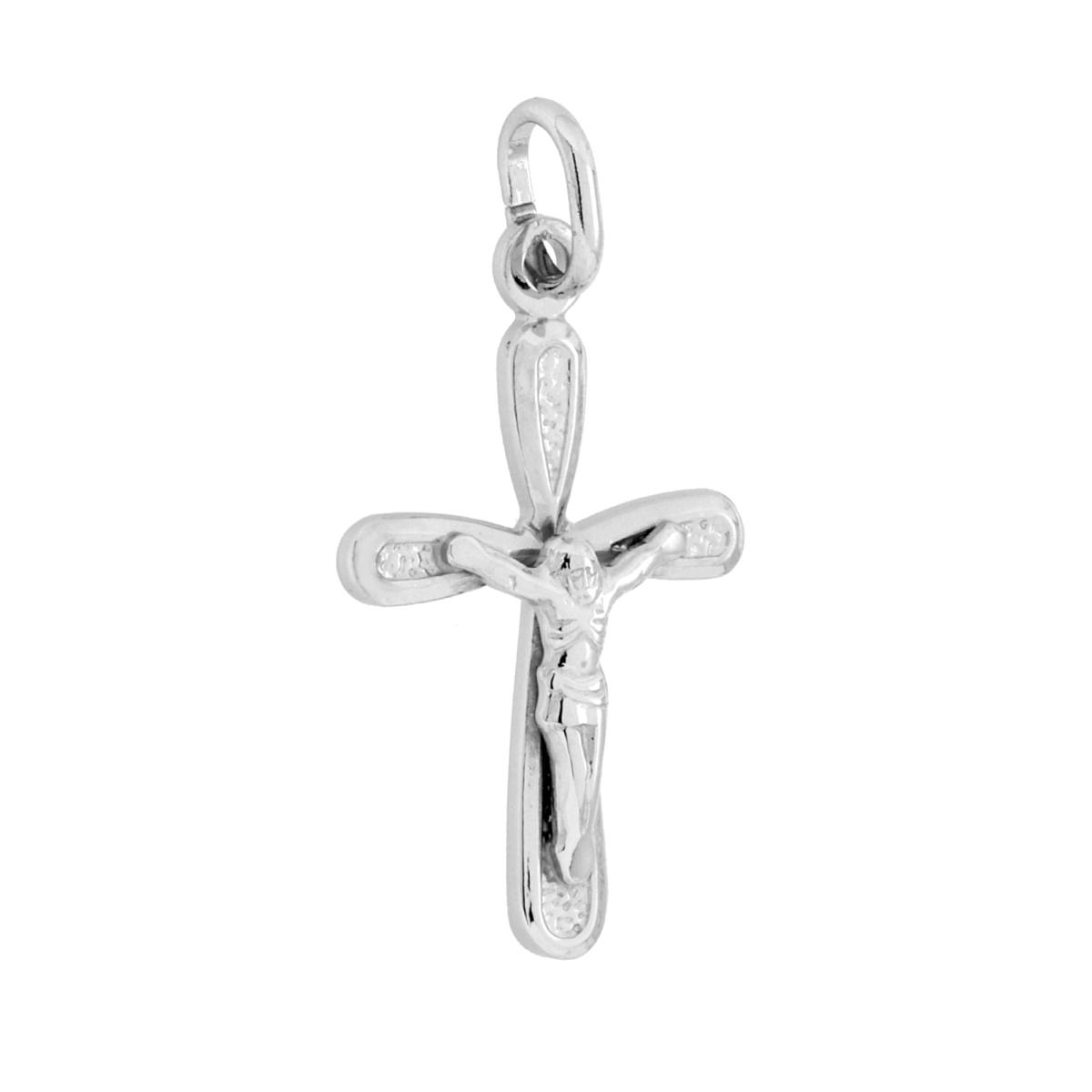 Ciondolo Croce Latina con Gesu Cristo in ARGENTO 925 Galvanica Rodio