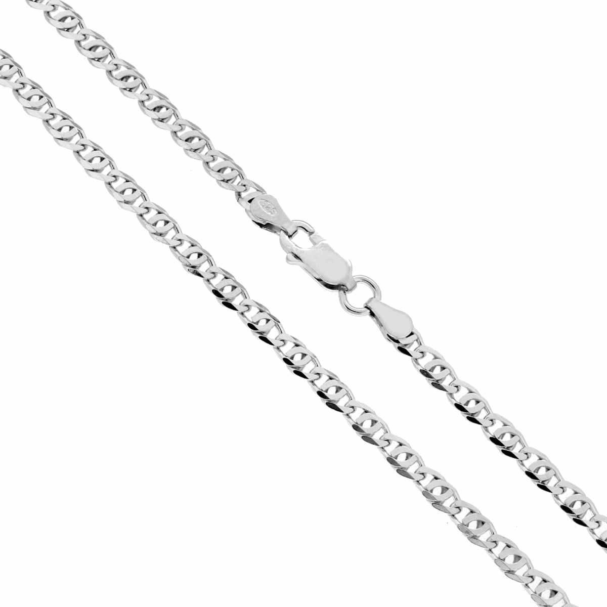 Catena Occhio di Tigre 080 sezione mm 3.7 lunghezza cm 50 in ARGENTO 925 Galvanica Rodio
