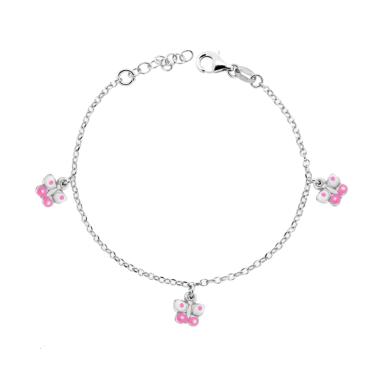 Bracciale Bimbo Bimba con Catena Rolo Diamantata e Farfalle con Smalto Rosa e Bianco in ARGENTO 925 Galvanica Rodio