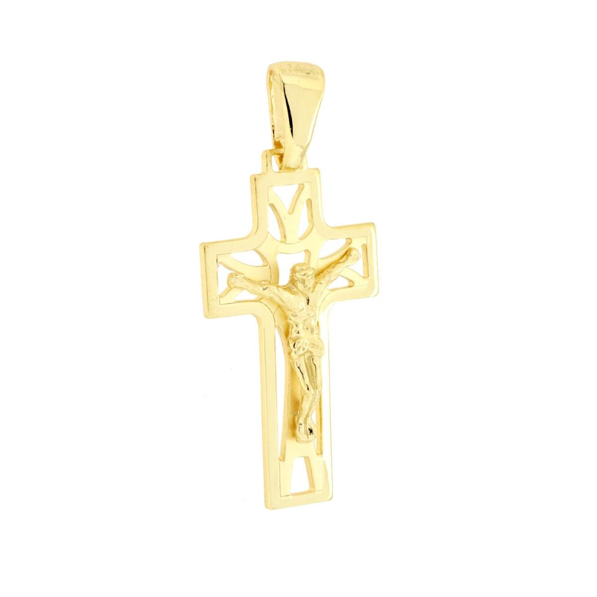 Ciondolo Croce Latina con Gesu Cristo in ARGENTO 925 Galvanica Oro