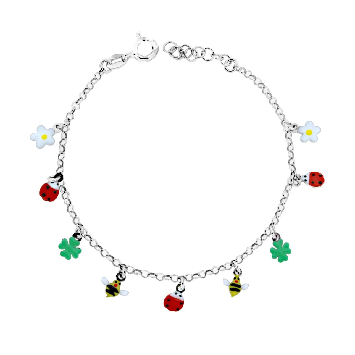 Bracciale Bimbo Bimba con Catena Rolo Diamantata con Soggetti Smalto Multicolor in ARGENTO 925 Galvanica Rodio