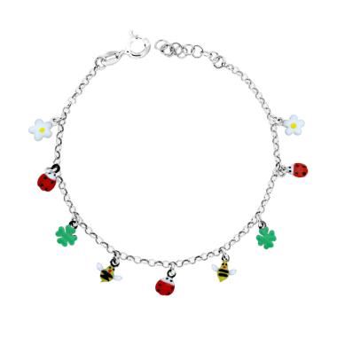 Bracciale Bimbo Bimba con Catena Rolo Diamantata con Soggetti Smalto Multicolor in ARGENTO 925 Galvanica Rodio