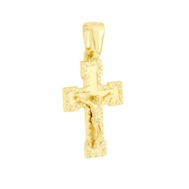 Ciondolo Croce Latina con Gesu Cristo in ARGENTO 925 Galvanica Oro