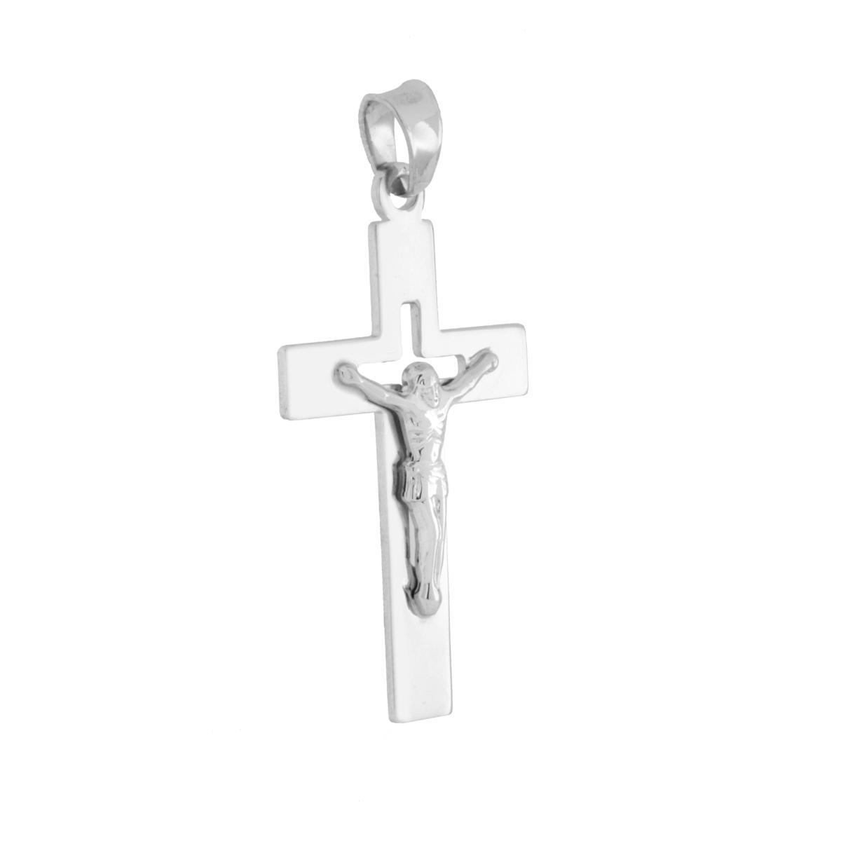 Ciondolo Croce con Gesù Cristo in ARGENTO 925 Galvanica Rodio