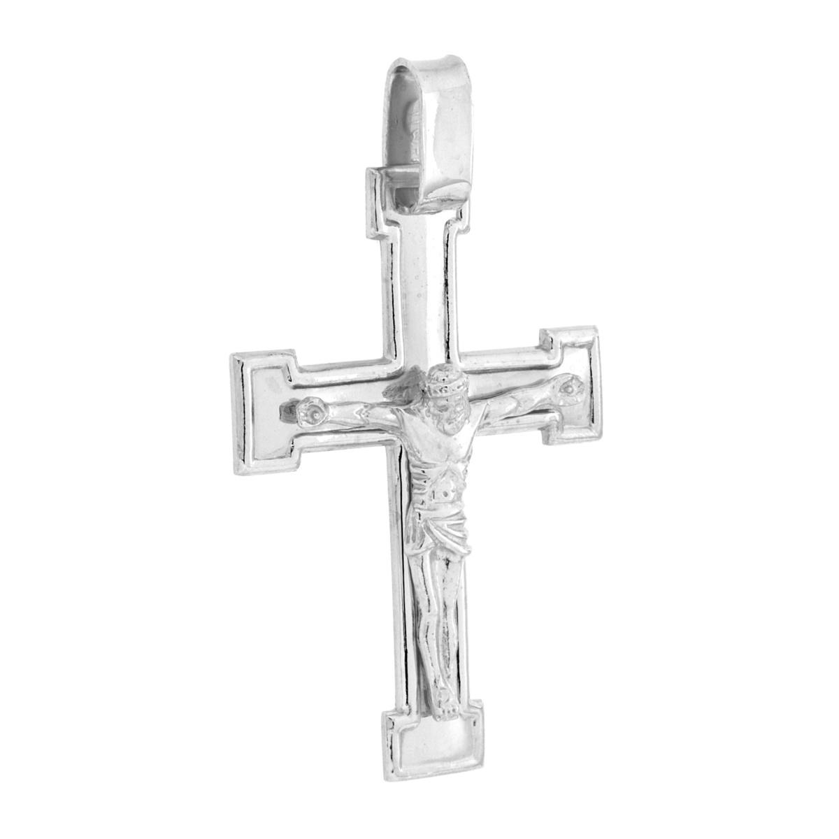 Ciondolo Croce Latina con Gesu Cristo in ARGENTO 925 Galvanica Rodio