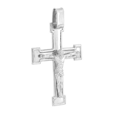 Ciondolo Croce Latina con Gesu Cristo in ARGENTO 925 Galvanica Rodio