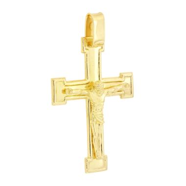 Ciondolo Croce Latina con Gesu Cristo in ARGENTO 925 Galvanica Oro