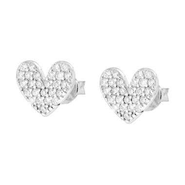 Orecchini Cuore con Cubic Zirconia Bianchi in ARGENTO 925 Galvanica Rodio