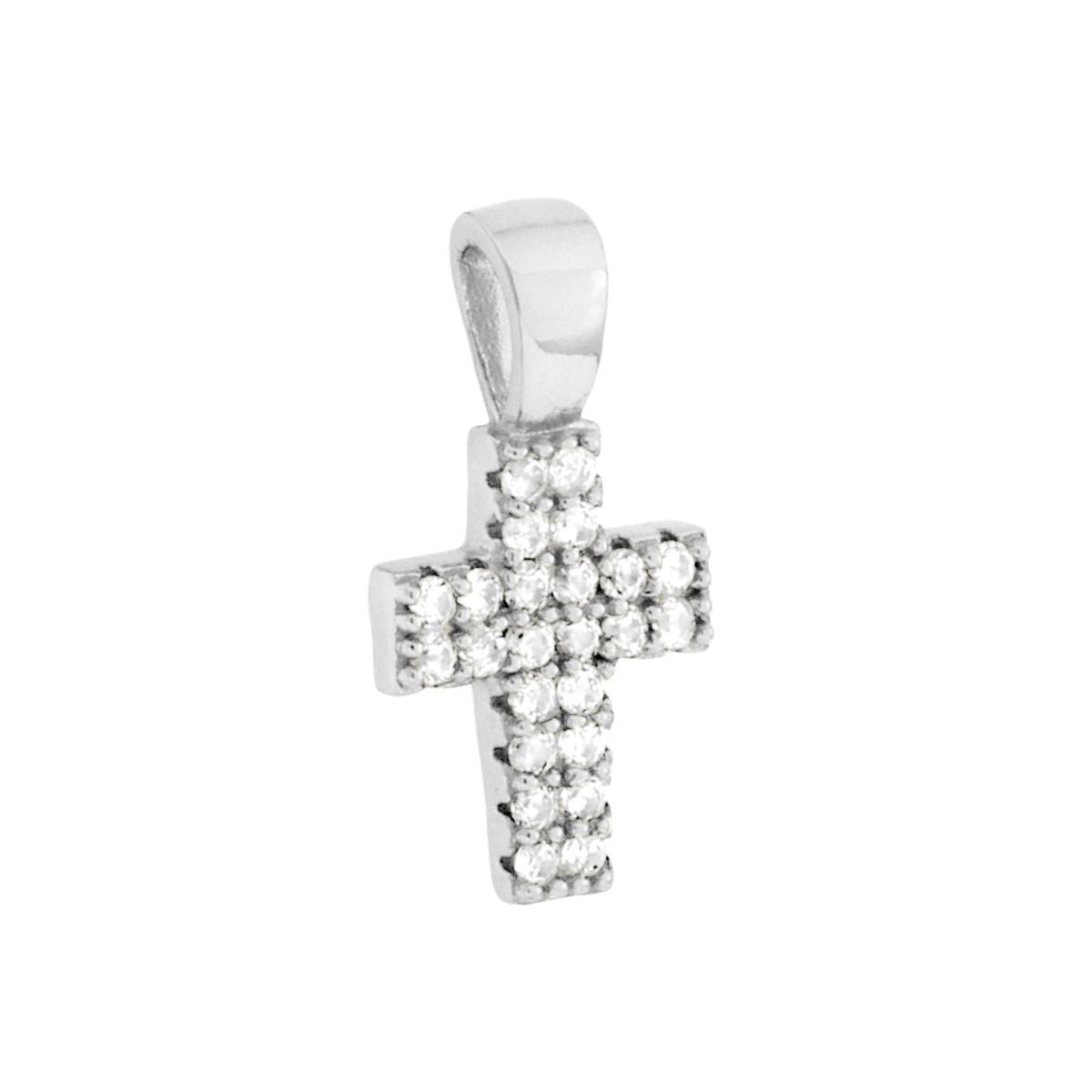 Ciondolo Croce con Cubic Zirconia Bianchi in ARGENTO 925 Galvanica Rodio
